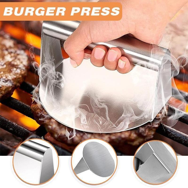 Stainless Steel Burger Press 14cm Meat Smasher for BBQ Griddle Kitchen Use
