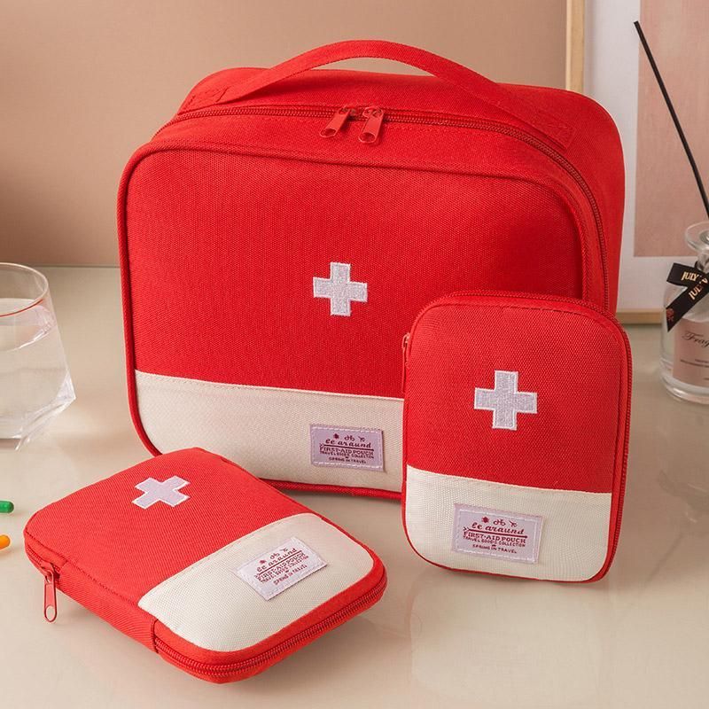 Set of 3 Portable Travel Medical Bags Organiser for Home Emergency Storage Use - Red