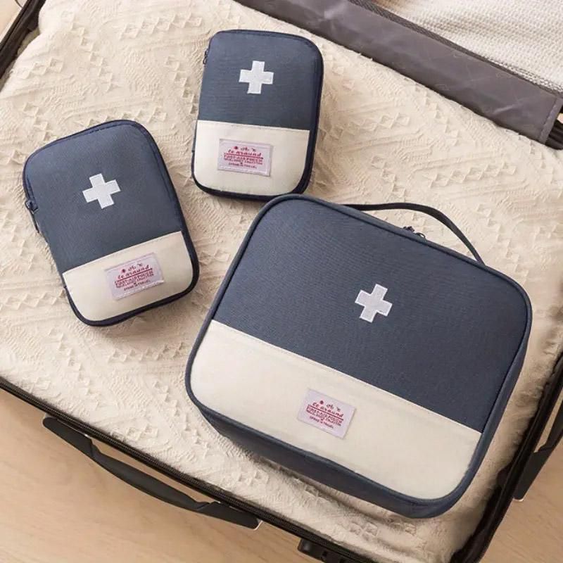 Set of 3 Portable Travel Medical Bags Organiser for Home Emergency Storage Use - Red