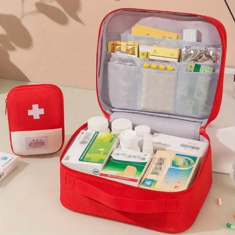 Set of 3 Portable Travel Medical Bags Organiser for Home Emergency Storage Use - Red