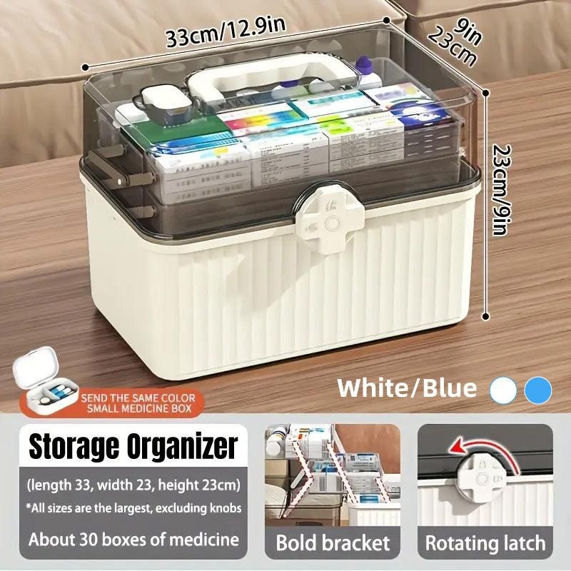Large Capacity Medicine Cabinet Multi Layer Storage Box for Household First Aid - Blue