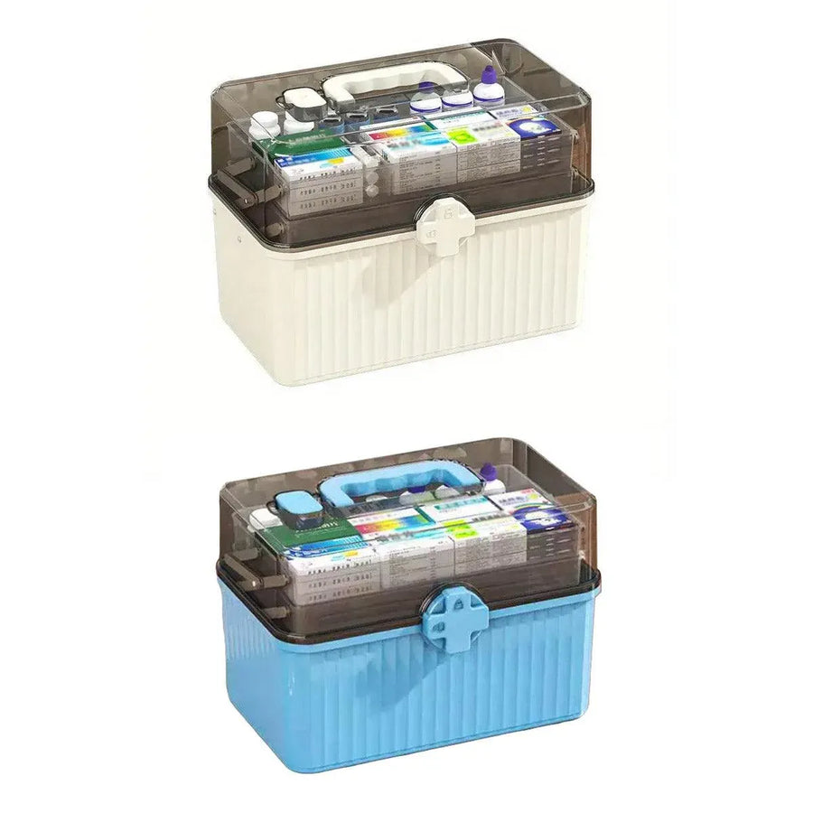 Large Capacity Medicine Cabinet Multi Layer Storage Box for Household First Aid - Blue