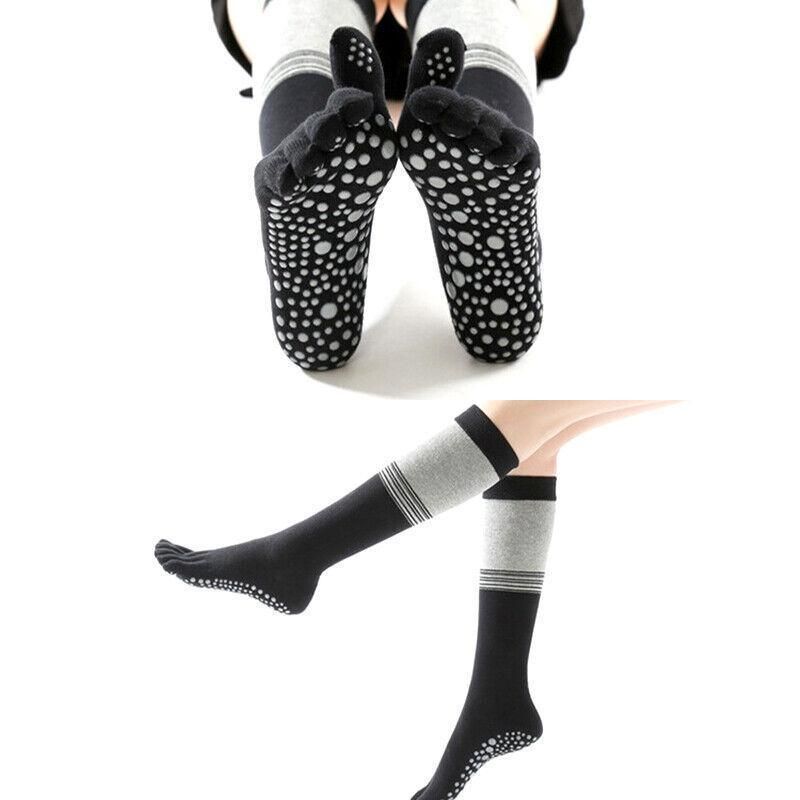 Women Long Massage Pilates Socks Yoga Socks Non Slip Socks Medium Open - Medium Open Toe Dark Gray