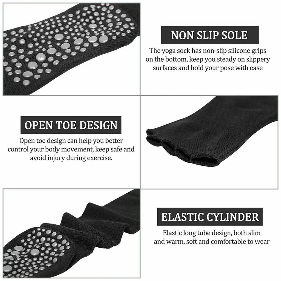 Women Long Massage Pilates Socks Yoga Socks Non Slip Socks Medium Open - Medium Open Toe Dark Gray