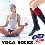 Women Long Massage Pilates Socks Yoga Socks Non Slip Socks Medium Open - Medium Open Toe Dark Red - Front View