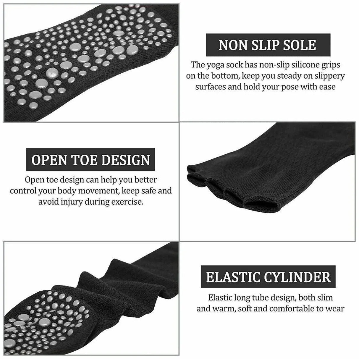 Women Long Massage Pilates Socks Yoga Socks Non Slip Socks Medium Open - Medium Open Toe Dark Red