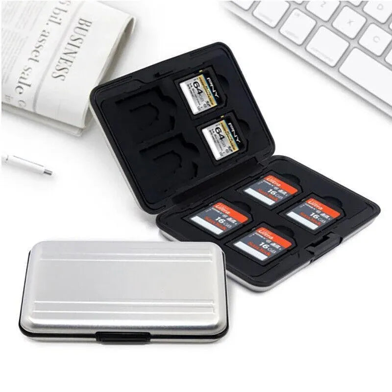 Waterproof Memory Card Case Holder for SD MicroSD SDHC TF Cards Black Silver - Silver