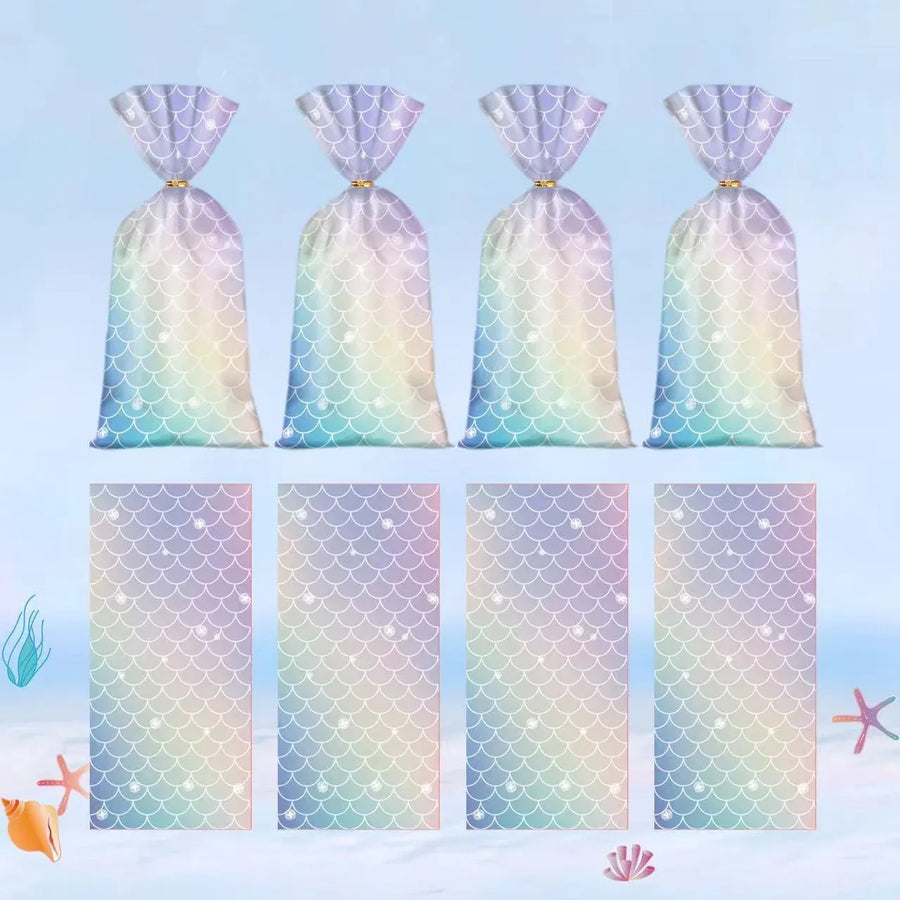 Mermaid Party Favour Bags 150 Pack with Gold Twist Ties 27.5 x 13 cm