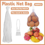 100pcs Nylon Mesh Bag Egg Storage Close Eye Plastic Mesh for Fruits Vegetables - 35cm