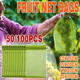 50/100PCS Garden Fruit Protection Net Bags Insect Proof Drawstring Mesh Organza - 50Pcs 17x23cm