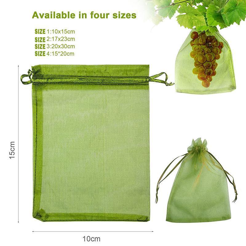 50/100PCS Garden Fruit Protection Net Bags Insect Proof Drawstring Mesh Organza - 50Pcs 17x23cm