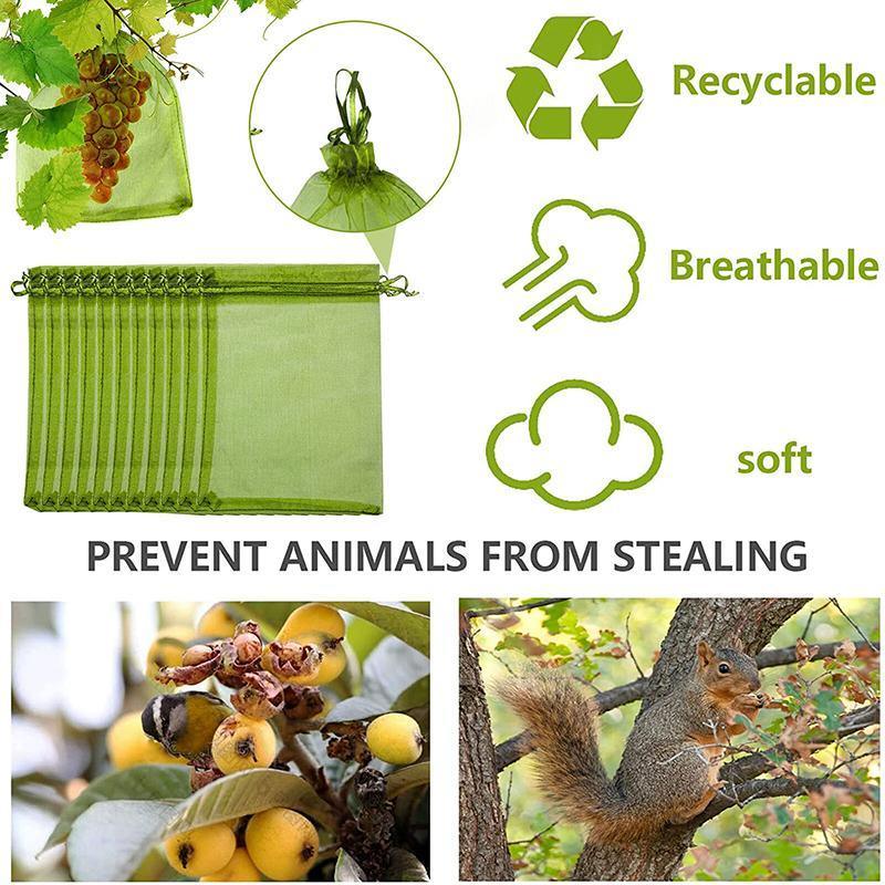 50/100PCS Garden Fruit Protection Net Bags Insect Proof Drawstring Mesh Organza - 50Pcs 17x23cm