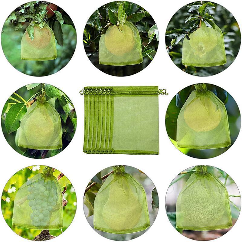 50/100PCS Garden Fruit Protection Net Bags Insect Proof Drawstring Mesh Organza - 50Pcs 20x30cm