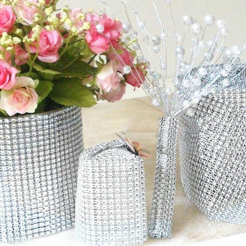 9m Diamante Diamond Ribbon Crystal Silver Rhinestone Mesh Wrap Wedding Party