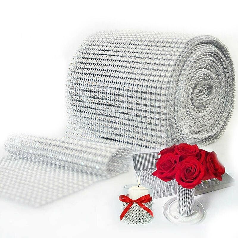 9m Diamante Diamond Ribbon Crystal Silver Rhinestone Mesh Wrap Wedding Party