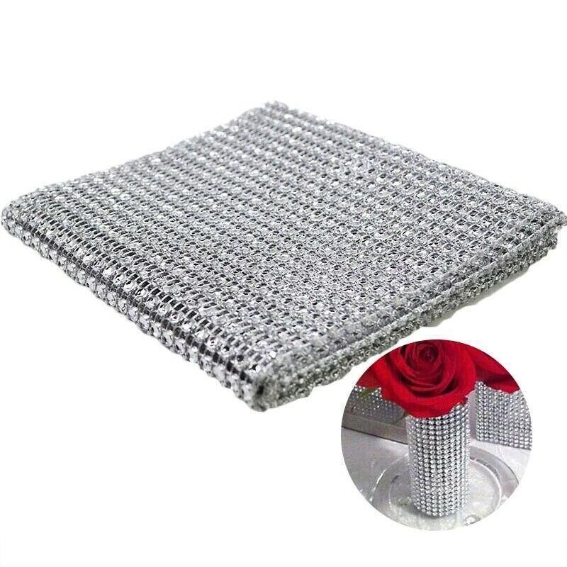 9m Diamante Diamond Ribbon Crystal Silver Rhinestone Mesh Wrap Wedding Party