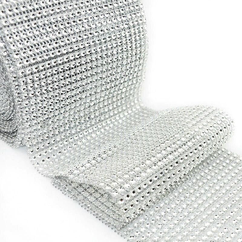 9m Diamante Diamond Ribbon Crystal Silver Rhinestone Mesh Wrap Wedding Party