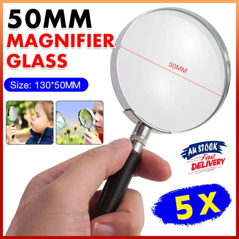 Magnifying Glass 5X Handheld Metal Frame 50mm Loupe
