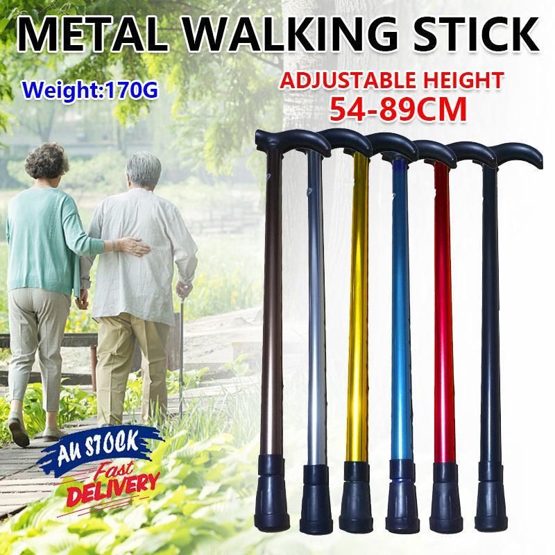 Metal Walking Stick Travel Retractable Cane Pole Compact Adjustable Lightweight - Black