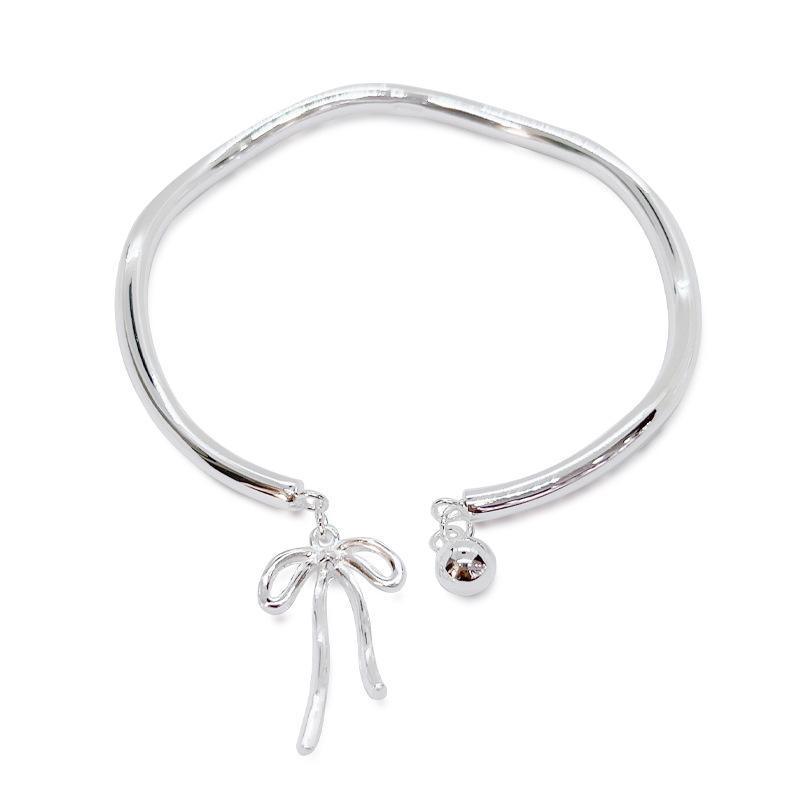 Bangle Bowknot Bells Bracelet Korean Opening Wrist Chain Women Silver Bracelet - Bell