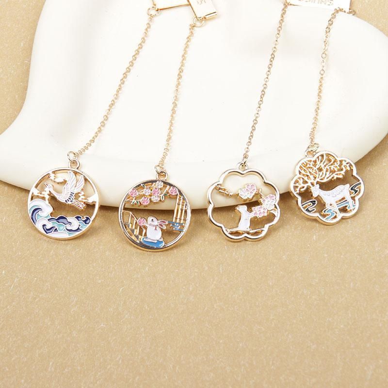 Metal Rabbit Bookmark Tassel Book Pendant Retro Clip School Office Supplies Gift - Cat