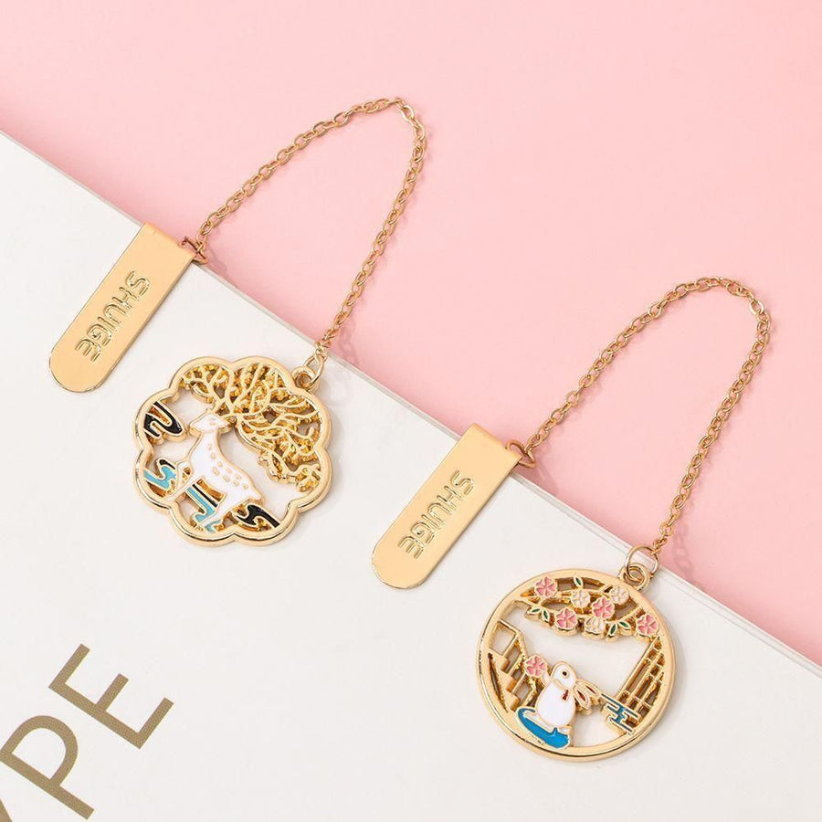 Metal Rabbit Bookmark Tassel Book Pendant Retro Clip School Office Supplies Gift - Cat