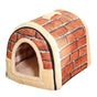 L Size Pet House Kennel Soft Igloo Beds Cave Cat Puppy Bed Warm Cushion Fold - Brick