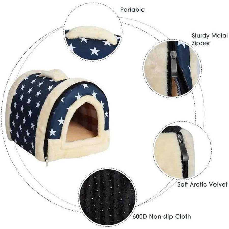 L Size Pet House Kennel Soft Igloo Beds Cave Cat Puppy Bed Warm Cushion Fold - Brick