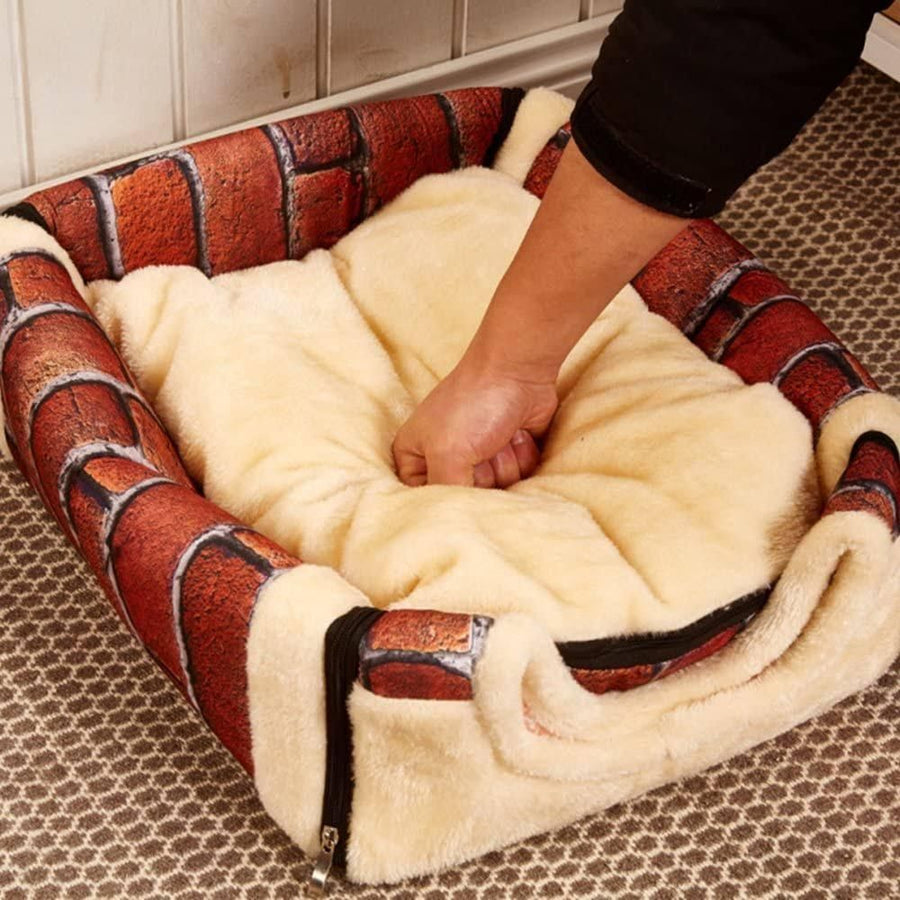 L Size Pet House Kennel Soft Igloo Beds Cave Cat Puppy Bed Warm Cushion Fold - Brick