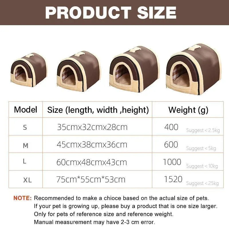 L Size Pet House Kennel Soft Igloo Beds Cave Cat Puppy Bed Warm Cushion Fold - Brick
