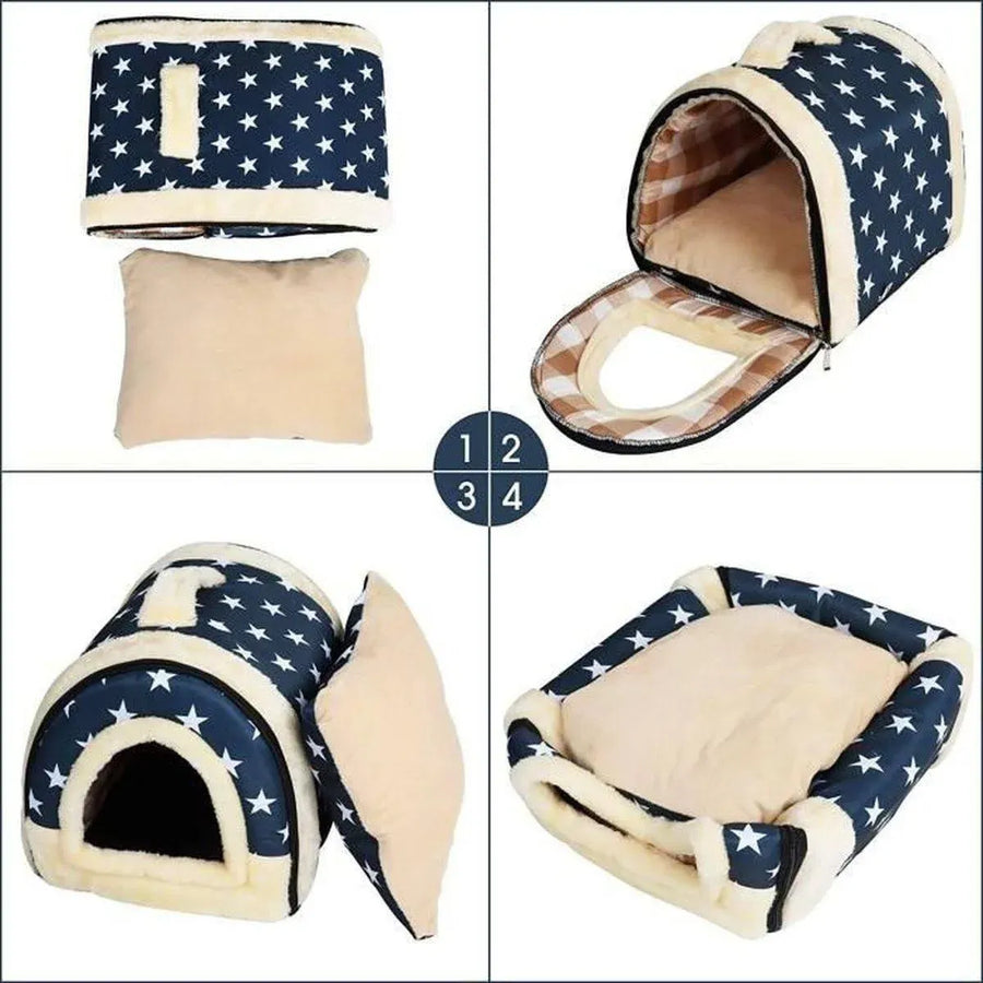 L Size Pet House Kennel Soft Igloo Beds Cave Cat Puppy Bed Warm Cushion Fold - Brick