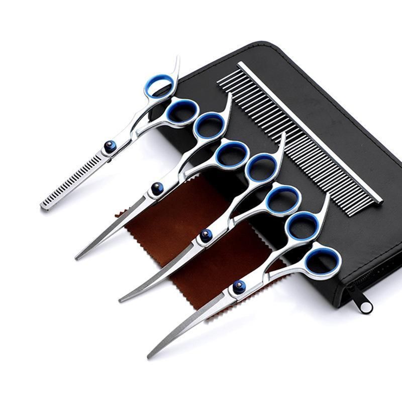 7PCS Pet Grooming Scissors Set Straight Curved Dog Cat Cutting Thinning Shears