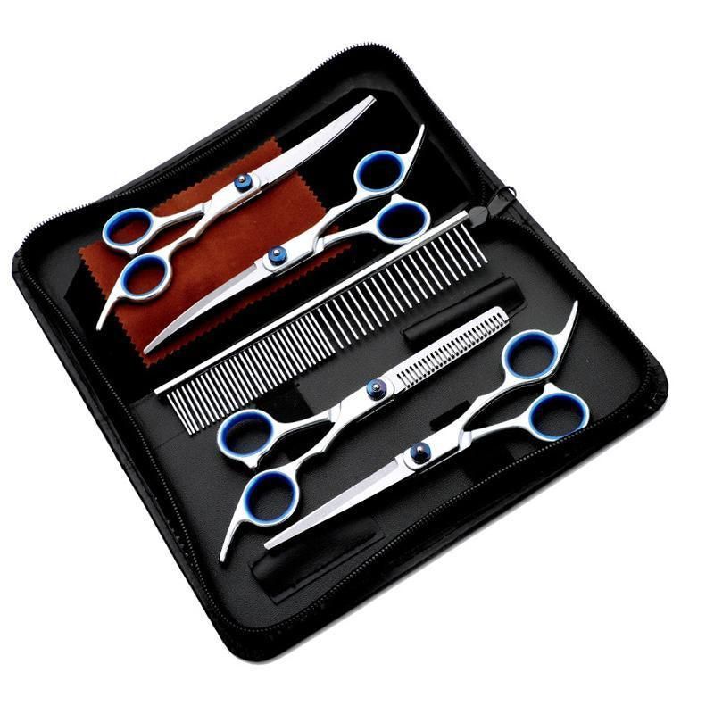 7PCS Pet Grooming Scissors Set Straight Curved Dog Cat Cutting Thinning Shears