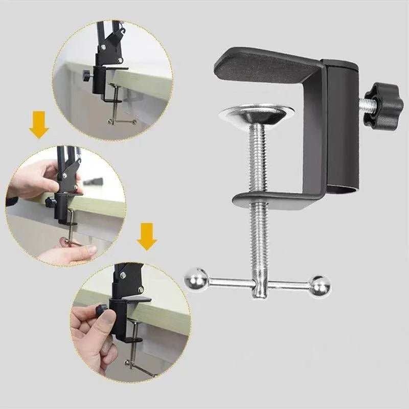 Microphone Suspension Boom Arm Desktop Stand Mic Holder Mount and Pop Filter - Mic Stand with Pop Filter