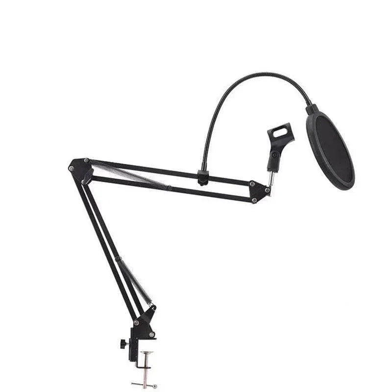 Microphone Suspension Boom Arm Desktop Stand Mic Holder Mount and Pop Filter - Mic Stand with Pop Filter