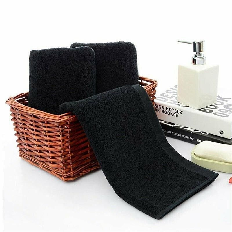 Black Cotton Towel 35x75cm Soft Thick Absorbent Bath Gym Travel Use