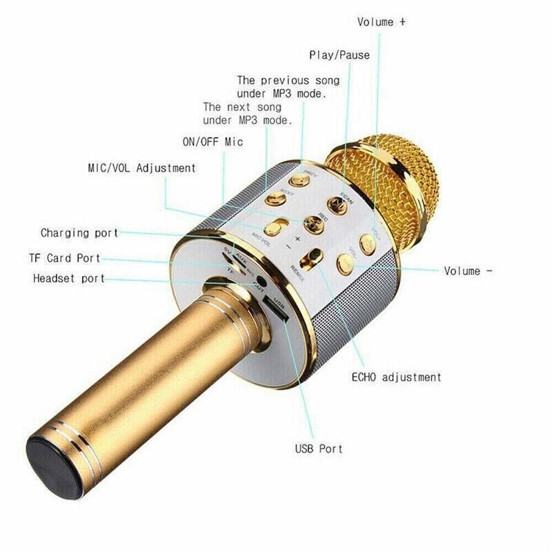 Karaoke Microphone Speaker Wireless Bluetooth Handheld Mic Usb Player Ktv Ws858 - Blue