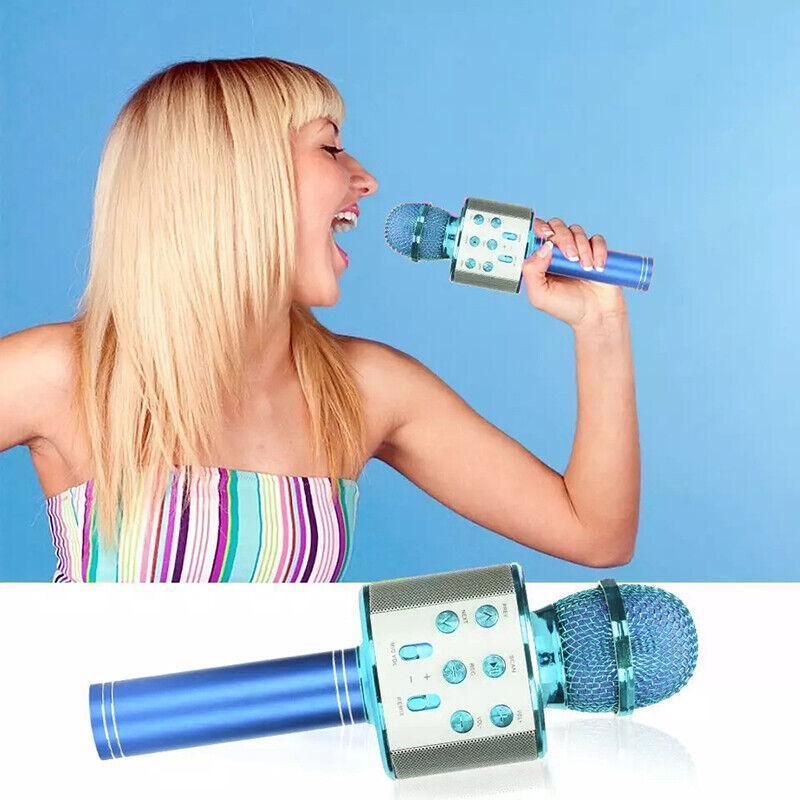 Karaoke Microphone Speaker Wireless Bluetooth Handheld Mic Usb Player Ktv Ws858 - Blue