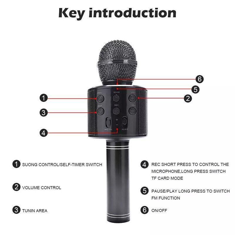 Karaoke Microphone Speaker Wireless Bluetooth Handheld Mic Usb Player Ktv Ws858 - Gold