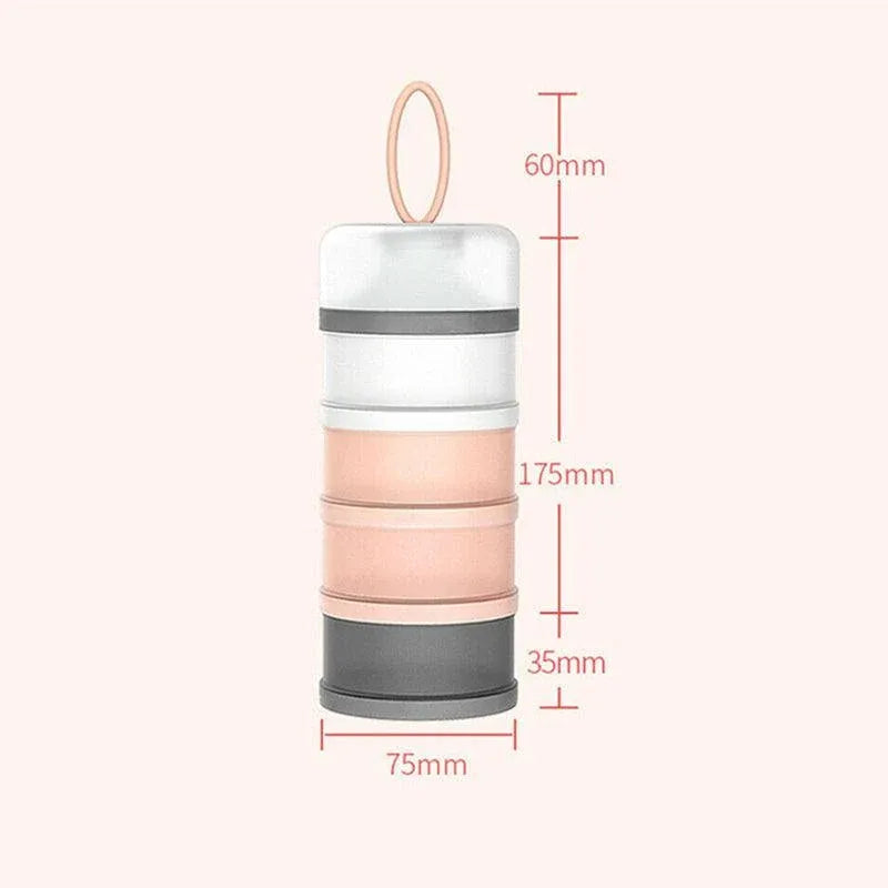 4-Layer Milk Powder Dispenser Bottle Container Food Storage Box Portable Stackable - Pink