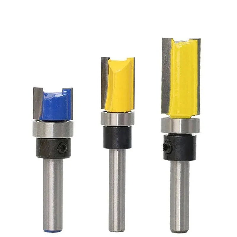 3PCS 1/4inch Shank Flute Flush Trim Router Bit Set Top Bearing Milling Cutter Kit