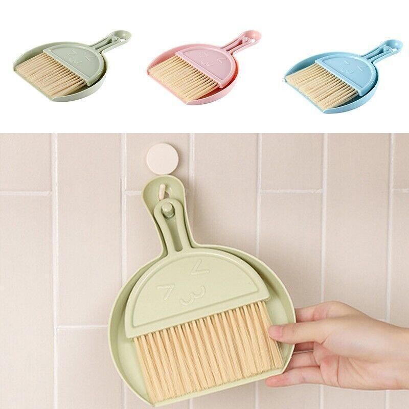 Mini Desktop Sweep Cleaning Brush Keyboard Brush Small Broom Dustpan Set - Pink