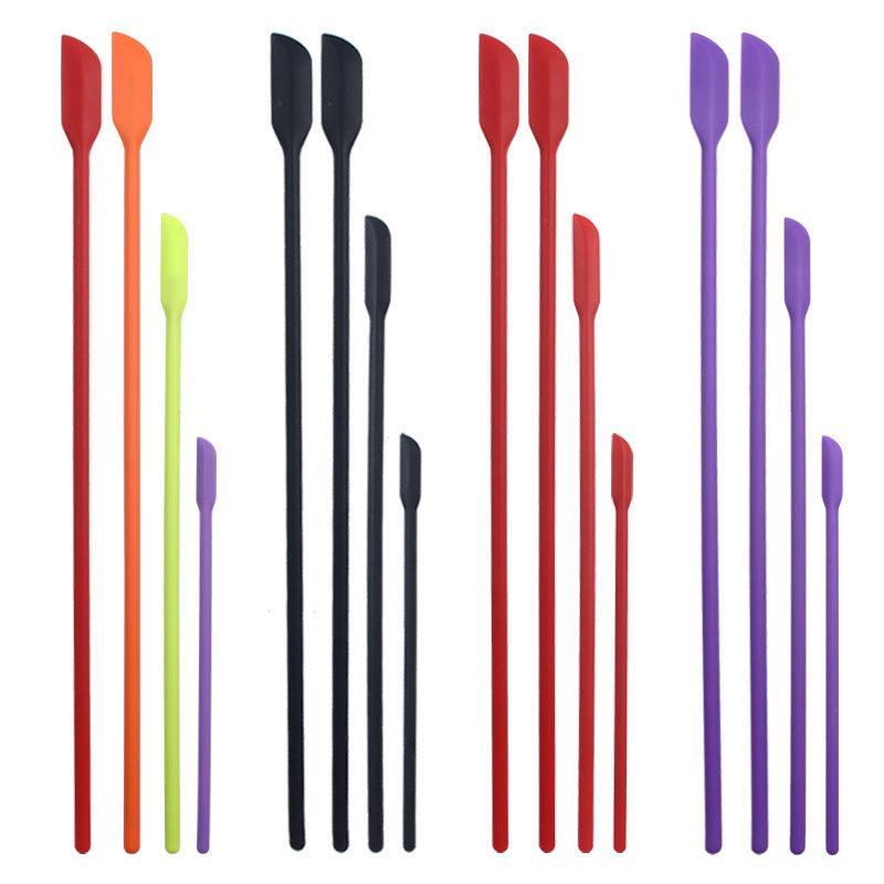 4X Silicone Mini Spatula Jar Scraper Scoop Tip Long Spatula Cosmetic Bottle B8A3 - Black
