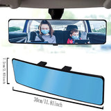 Wide View Rearview Mirror Anti Glare Indoor Car Mirror Anti Fog Curved Blue - Side View