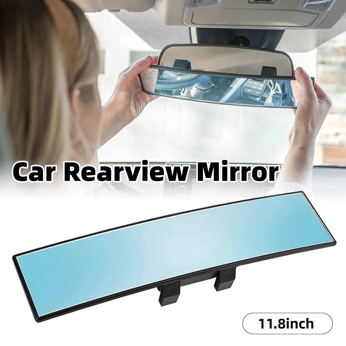Wide View Rearview Mirror Anti Glare Indoor Car Mirror Anti Fog Curved Blue