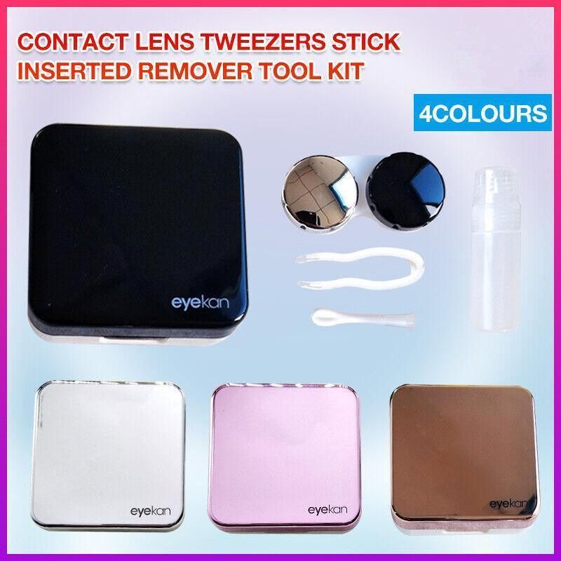 Contact Lens Tweezers Stick Inserted Remover Tool Kit Tip Storage Case Box Sets - Silver