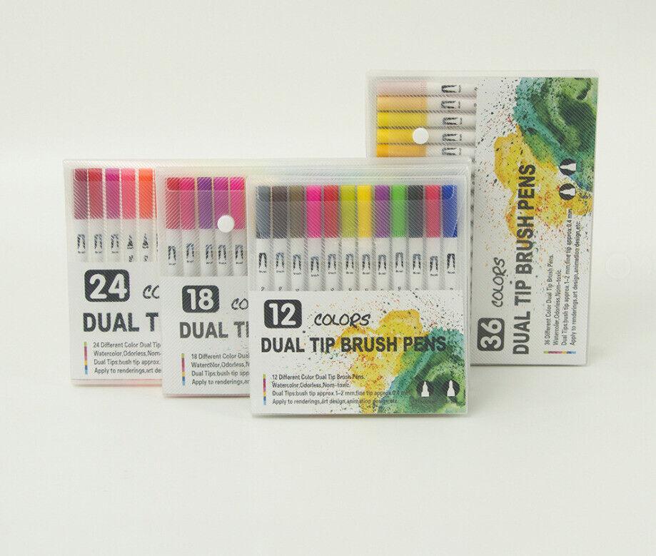 12-120 Watercolor Brush Pen Set Artist Sketch Marker - Black-12 Colours