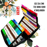 12-120 Watercolor Brush Pen Set Artist Sketch Marker - Black-24 Colours