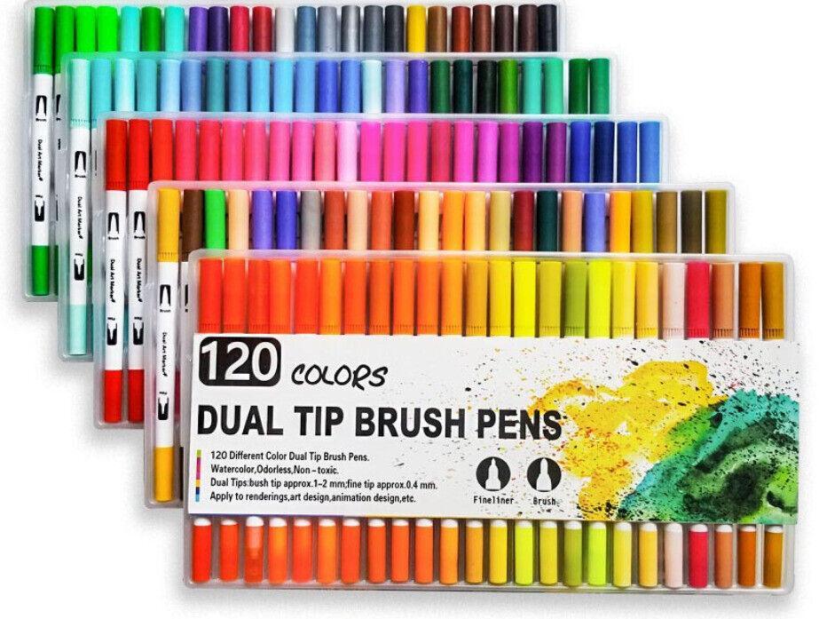 12-120 Watercolor Brush Pen Set Artist Sketch Marker - Black-24 Colours