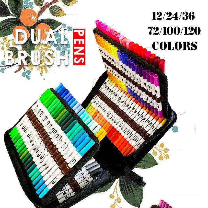 12-120 Watercolor Brush Pen Set Artist Sketch Marker - Black-36 Colours